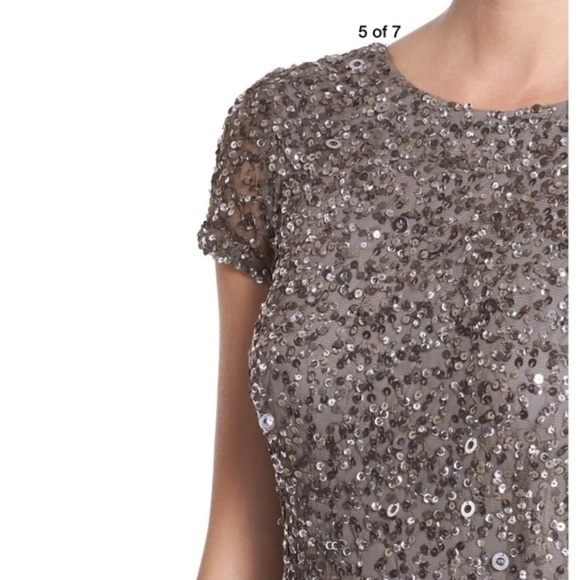 NEW $248‎ Adrianna Papell Short Sleeve Sequin Mesh Gown in Lead [ Size 4 10 ] - Picture 9 of 14